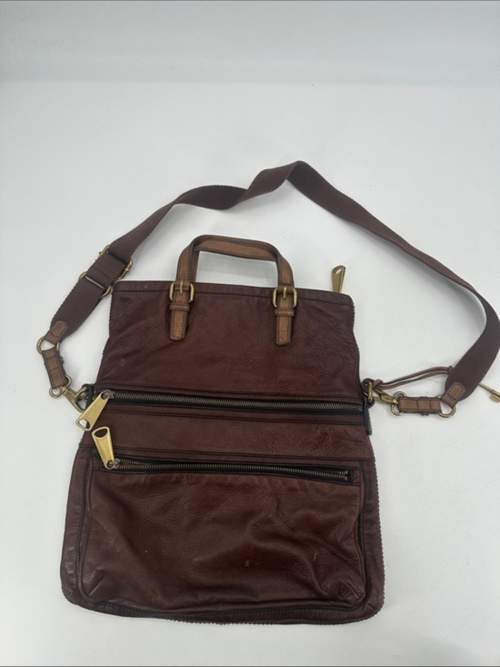 Vintage Fossil brow leather Explorer messenger crossbody crossover bag